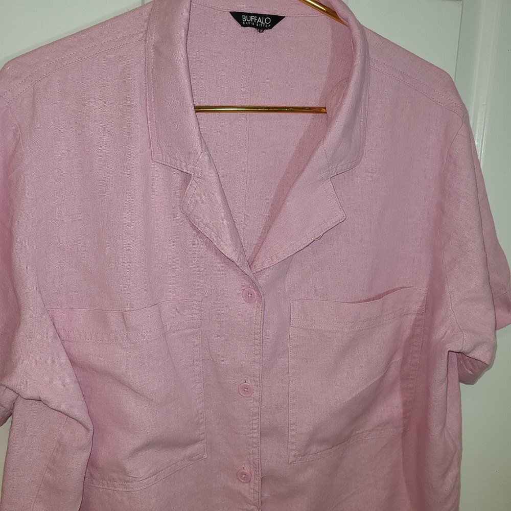 Buffalo David Bitton Women's Pink Linen Viscose Button Shirt Top Size XL